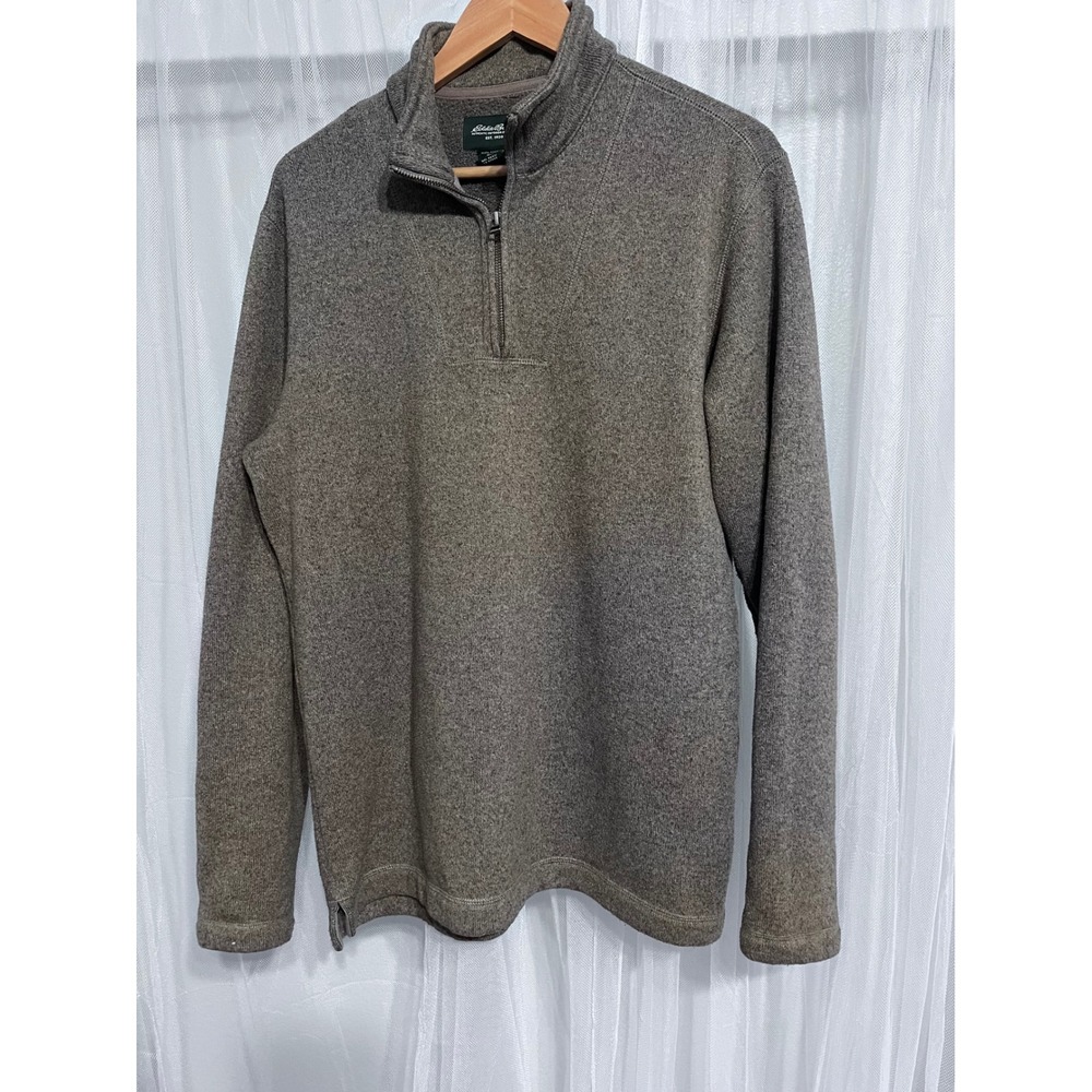 Eddie Bauer Mens Brown Heathered Quarter‎ Zip Sweater Fleece Pullover Tall Large
